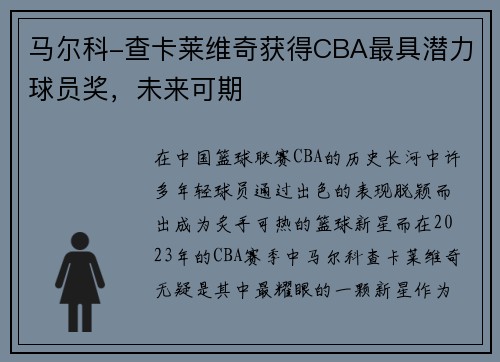 马尔科-查卡莱维奇获得CBA最具潜力球员奖，未来可期